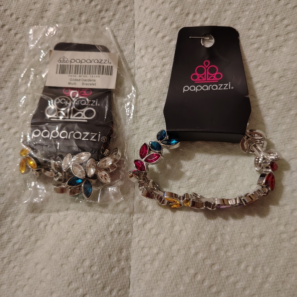 2 Paparazzi Golden Gardens Multicolor Stretchy Bracelet